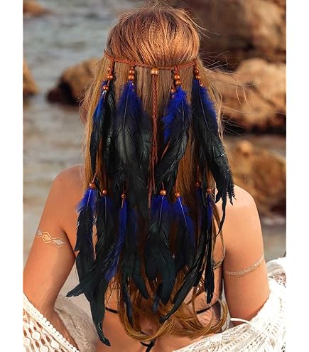 Set Accessori Indiana Bohémien Con Copricapo Piume E Orecchini - 3 Pezzi, Regolabile, Per Feste Festival Travestimenti Boho