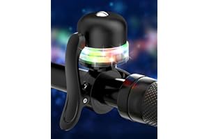 AUKUOY Bike Bell with RGB Lights, bike bell for 19/22.2/25.4/31.8mm handlebars, three light modes adjustment bicycle bell