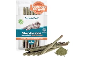 AmeizPet Erba Gatta Secca Per Gatti Pronta, Naturale Bastoncini Matatabi Per Gatti Coperto Di Vite D'argento - Bastoncini Da Masticare, Silvervine Pulizia Denti Per Gatti 6 Pcs
