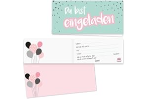 ‎YOUNIKAT younikat 15 Invitation Cards with Envelopes I DIN Long I Invitation Set Children's Birthday to Fill in for Children Girls Pink Green I dv514 Turquoise
