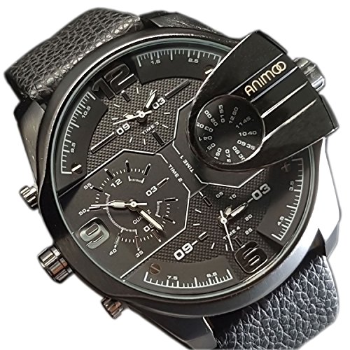 Animoo Monster Herrenuhr Schwarz-Wei 3 Zeit Chronograph Look 60 mm Power XXXL Uhr AZ 09