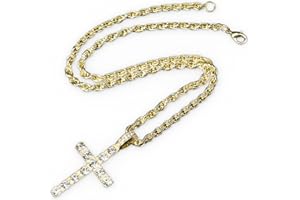 JEYORZY 1 pcs Collana Uomo Donna, Crocifisso Collana, Croce Collane Girocollo Uomo Acciaio Inox con Zirconi, Pendente Croce Catenina Rapper, Retrò Catenella Ciondolo Pendaglio Regalo di Pasqua, oro