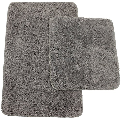 proheim Badematte 2-teiliges Set 50 x 80 und 45 x 50 cm rutschfester Badvorleger Premium Badteppich 1200 g/m² weich & kuschelig Hochflor Duschvorleger, Farbe:Grau - 2