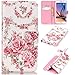 Produktbild CaseHome Samsung Galaxy S6 Edge Plus Hülle,Schutzhülle Tasche Leder Mit Kartenfach Magnetverschluss Standfunktion Slim-Schutzhülle Folio Schalen Fall Mit Karten-/Geldscheinfach Für Samsung Galaxy S6 Edge Plus-Rosa Rosen-Blumen