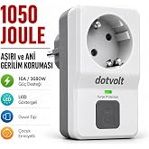1050 Joule Akım Korumalı Tekli Topraklı Priz Dotvolt, Aşırı ve Ani Gerilim Koruyucu, 16A 3680W, Farfan Yıldırım Etkilerine Ka