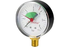 HYDROBIL Manomètre Hydraulique Vertical, Diamètre 50mm, Filetage 1/4" BSP - Pression Max. 6 Bar, Température Max. 100°C, Tube Bourdon en Cuivre, pour l'Eau et le Gaz