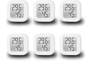 Delamiya Digitales Thermometer & Hygrometer, 6 Stück Mini LCD Thermometer Innen, Luftfeuchtigkeitsmesser Tragbares zum Senkrecht oder Hängend, Raumthermometer mit Hohen Genauigkeit für Heim Büro, Weiß