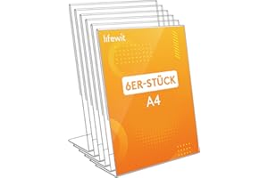 Lifewit 6 Pack A4 Acryl Schilderhalter, transparenter L Form Ständer, Tischschildhalter, Kunststoff Foto Bilderrahmen, Flyer Display für Empfang, Büro, Geschäft, Restaurant, Hotel