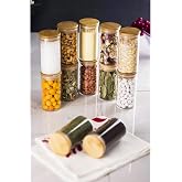 Deconox 6'lı Bambu Kapaklı Cam Baharatlık Seti Vakum Kapak, 6 Adet Bambu Kapaklı Cam Kavanoz & Baharat Takımı & Baharatlık 20