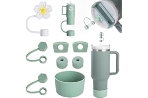 FOSFUKEER Stanley Cup, set di accessori contiene 6 tappi in silicone a prova di perdite, 2 coperchi in paglia, 1 custodia in silicone per Stanley Cup da 1,2 l e 850 ml, coppe non incluse (verde