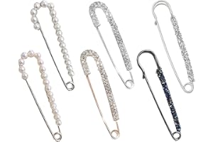 NXPWRC 6 Pieces Safety Pins, Diamond Brooches, Pearl Clothing Brooches, Jacket Clips, Dress Decorative Brooches