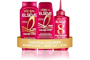 L'OREAL PARIS L'Oréal Paris - Routine de Soins Capillaires pour Cheveux Colorés ou Méchés - Protège la Couleur - Enrichi en Vitamine Cg et Filtres UV - Shampooing, Démêlant & Soin Magique - Elseve Color-Vive