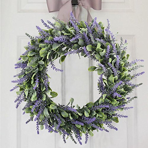 MIHOUNION künstliche Blumen Kranz Tür Wand Dekoration Lavendel kranz Handgemachte Hauptwanddekor Mutterstag-Geschenk - 3