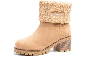 Hitmars Botas Mujer Invierno Forradas Cálidas Botines Serraje Tacón Ancho Medio Zapatos Plataforma Hebilla Nieve Cómodos Casual Negro Marrón EU 35-43