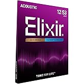 Elixir&reg; Saiten 80/20 Bronze Akustik-Gitarrensaiten mit POLYWEB&reg; Beschichtung, Light (.012-.053)