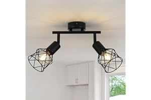 FORCOSO Ceiling Lights Spotlight, 2 Way Spot Lights 350°Adjustable, E14 Base Black Light Shade Metal Wire Cage Light Fittings, Industrial Wall Ceiling Lamp for Kitchen Living Room Hallway Bedroom