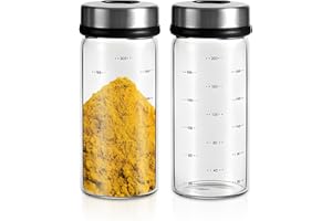 CHENKEE 2 Salero,200 ml Salero y Pimentero,Salero Cocina Con Orificios de Vertido Ajustables,Tarro de Cristal Borosilicato para Condimentos con Tapa Giratoria para Hogar, Cocina, Parrilla exterior