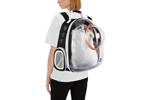 PETCUTE Sac à Dos de Transport pour Chat,Transparent Respirant Sac à Dos à Bulle pour Animal Domestique avec Tapis Amovible,Sac à Dos Chat Chien pour Voyage, Randonnée, Marche, Camping,Noir