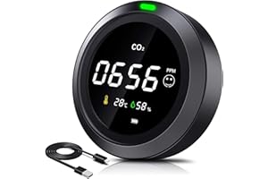 Medidor de CO2, CURCONSA Detector de CO2 3 en 1, con Temperatura Ambiente y Humedad de 400-5000 ppm,Batería de Litio Recargable de 2400 mAh, Adecuado para Dormitorio, Oficina, Coche