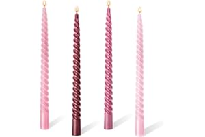 BOLOSA 10'' Long Tapered Candles, Pack of 4 Twisted Gradient Pink Candles, Non Drip Non Scented Spiral Coloured Candle for Candlesticks Table Dinner Christmas Halloween Home Decor