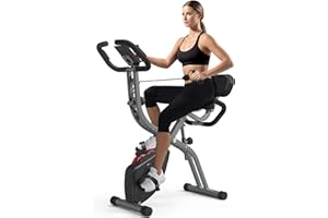 PASYOU Exercise Bike Foldable,Magnetic Folding Exercise Bike with LCD Monitor and Heart Rate Sensor,120kg Loads, Fold away Exercise Bike with Resistance Bands,PX10