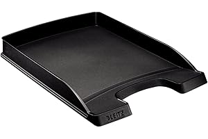 ‎LEITZ Leitz Briefkorb Flach A4, Briefablage in Premium-Qualität, Stapelbares Ablagefach als Schreibtisch-Organizer, Kombinierbar mit Plus-Serie, Schwarz, 52270095