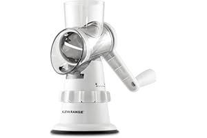 MYBO TV SPEEDO COUPE - Trancheuse Robot - Tranche, Râpe, Émince en un Éclair - 3 Lames en Acier Inoxydable Interchangeables - Ventouse Verrouillable - Polyvalence & Précision, Blanc