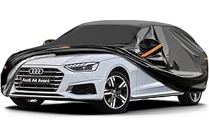 GUNHYI 7 Layers Estate Car Cover Waterproof Breathable, Heavy Duty Outdoor Car Cover Sun Rain Dust Protection With Zip, Universal Fit For A4 Avant, BMW 3 Series Touring,Skoda Octavia Combi,etc. Black