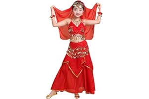 LaoZan Kindertanzkleidung Indische Tanzperformance Ärmellos Camisole Bauchtanz Kostüm Maxirock Set für Mädchen