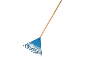SOLADIRECT Garden Rake, 20-Tin Durable Plastic Rake for Gardening, 45 cm / 17.71" Wide, Lightweight with a Wooden Handle, Ideal Lawn Rake for Gardeners to Clean Up Loose Debris, Dead Leaves, Grass Cuttings, Moss