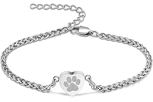 VCCWYQK Paw Print Heart Urn Bracelet for Ashes for Dog Cat Bangle Stainless Steel Memorial Keepsake Urn Jewelry for Pet Ashes