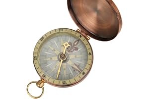 AYNEFY Reloj de Bolsillo Vintage Brújula de Metal Brújula de Cubierta Plegable de Latón Antiguo con Cubierta Plegable Automática Pequeño y Portátil para Mochileros Al Aire