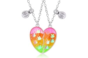 PWSAP Uroczy królik BFF naszyjnik dla 2 dziewcząt, przyjaźń, magnetyczny gradient, serce, wisiorek, naszyjniki, pasujące naszyjniki, Wielkanoc, urodziny, walentynki, biżuteria, prezent dla dziewcząt,