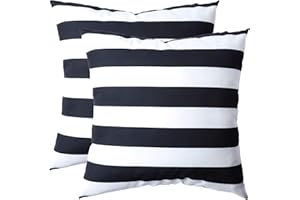 famibay Decorative Outdoor Waterproof Throw Pillow Covers, Pack of 2 All Weather Patio Cushion Case Pillow Covers for Patio Furniture Porch,Balcony,Tent,Couch Bench 18x18 Inch Black and White Striped