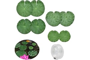 OTTYMO 8 Pcs Hoja Flor de Loto Hojas de Nenúfar Hojas Acuaticas Flotantes Hojas Flotantes en Agua, 4 Tamaños 10,5 cm, 14,7 cm, 17 cm, 20 cm para Acuaticas Piscina + Un Rollo de Sedal de Pesca 100m
