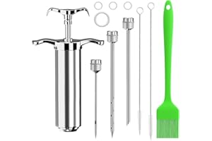 VRENT Fleischspritze Marinadenspritze,BBQ Bratenspritze 60ml mit 3 Nadeln,304 Edelstahl-Gewürzspritze,Pökelspritze,Marinierspritze Bratenspritze Set,für Rind,Huhn,Gebäck mit Marmelade zu befüllen(Silber)
