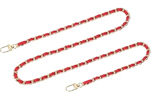 sourcing map Purse Chain Strap, 39" Leather Iron Flat Chain Strap Handbag Chains Purse Straps with Buckles for Shoulder and Cross Body Bags Replacement Strap (Red Strap + Gold Chain)