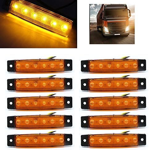 USUN 10pcs 6 LED 12V Amber Truck Van Trainlers Side Outline Front Chrome Bezel Marker Light Lamp Indicator