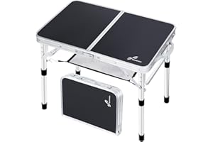 Sportneer Folding Camping Table, Adjustable Height Small Folding Table Portable Camp Tables (23.6" L x 15.7" W (2 Height)) with Mesh Layer for Outdoor Camp Garden Picnic BBQ Dining Cooking