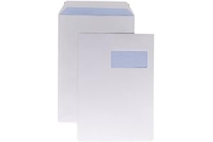 UNIVERS GRAPHIQUE 10 ex Grande enveloppe A4 avec fenêtre pochette courrier C4 papier kraft blanc 90g format 229 x 324 mm une enveloppe blanche avec fenêtre 50 x 110 mm fermeture bande adhésive autocollante siliconée