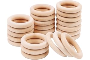 REAQUE 24 Pièces Anneau Bois Naturel Non Traité, Anneau Cercle en Bois Créoles en Bois Non Fini Bague en Bois Anneau Bois Cerceaux en Bois Macramé en Bois de Décoration pour Accessoires Bricolage (50mm)
