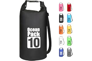MORAINJAY Noir 10L Sac étanche Polyvalent, 2L/5L/10L/15L/20L/30L Waterproof Dry Bag avec Longue Bandoulière Réglable Sac à Dos Confort Imperméable pour Bateau/Kayak/Pêche/Rafting/Natation/Camping/Snowboard