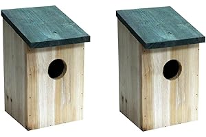 Elito Home & Garden New Wooden Wood Nesting Nest Boxes Bird House Birds Blue Tit Robin Sparrow (2 x Bird Nesting Boxs)