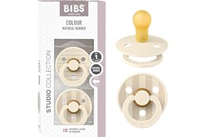 BIBS Colour Studio Schnuller 2er-Pack, BPA-frei, Kirschform Nippel. Naturkautschuk/Latex, Hergestellt in Dänemark, Größe 1 (0-6 Monate), Pin Ivory Steel Blue