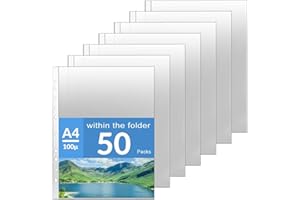 JAOMON 50 Prospekthüllen A4,Transparent Klarsichthüllen 100my Klarsichtfolien Glasklar Extra-Stark Plastikhülle Prospekthüllen Fotohüllen für Dokumente Papiere Akten Ordner,Kunststoff Klarsichthüllen A4