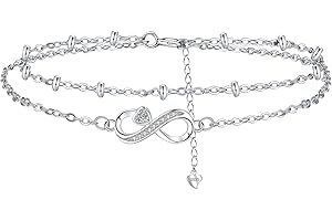 Hifeeled Cavigliera Donna Argento 925 con Doppia Catena Estate Spiaggia Catena Piedi - Anallergica Regolabile |22cm+4|