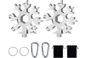 SUOKOUN 2 Stücke 18 in 1 Schneeflocken Multi-tool mit Karabiner und Schlüsselring, Geschenke für Männer, Edelstahl Tragbare Schneeflocken Multifunktionswerkzeug für Outdoor Abenteuer Camping (Silber)