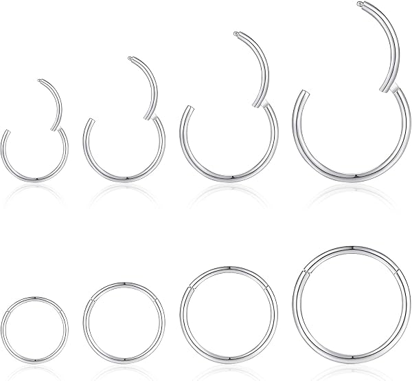 jagosen Nasenpiercing Ring Silber 8stk 18g Nasenring Nostril Septum Piercing Rings Set Chirurgenstahl Dünn Lippenpiercing Septum Clicker Knorpel Piercing Ohr Für Damen Männer 8mm/10mm/12mm/14mm - 1