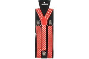 HOMEKING Adjustable Unisex Adult Child Elastic Clip-on Brace Suspender Y back Neon Belt,Red and white dots