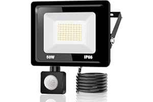 Jefedana Faretto LED da Esterno Con Sensore di Movimento 50W Bianco Caldo 3000K IP66 Impermeabile 5000LM per Cortile, Giardino
